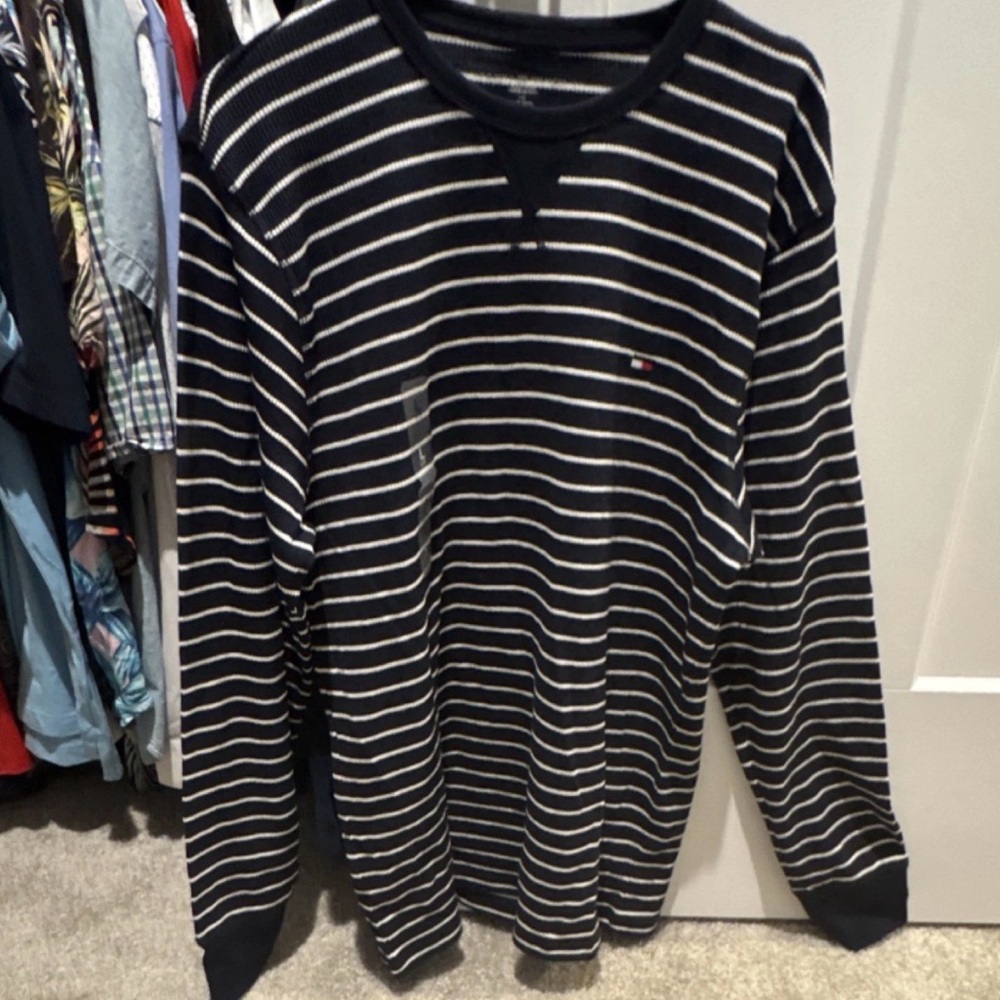 Tommy Hilfiger Black and White Striped long sleeve sz L